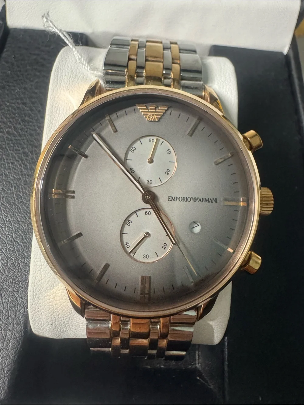 #148 Emporio Armani Two-Tone Gold & Silver Chronograph — Gray Dial